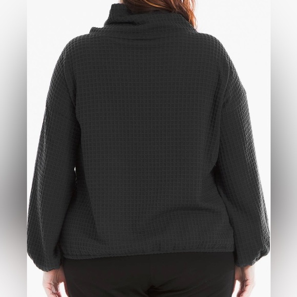Max Studio Waffles Knit Cowl Neck Long Sleeve Pullover 1X NWT Black - Picture 2 of 2